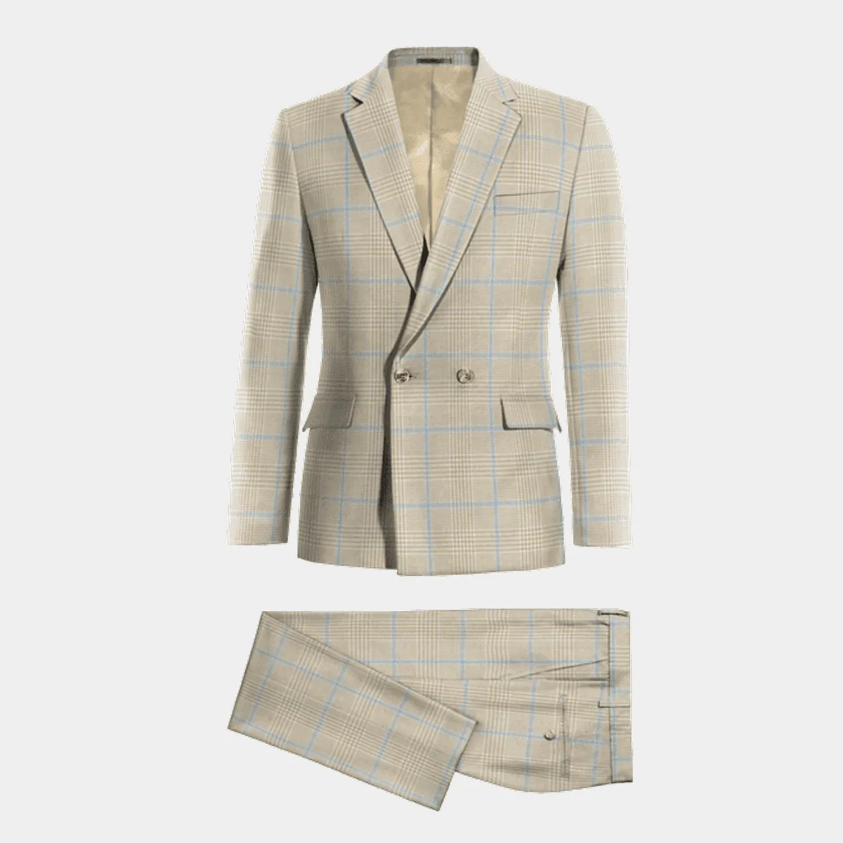 Beige prince of wales lightweight double-breasted Suit