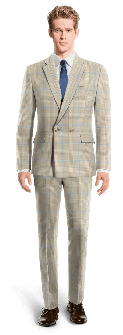 Beige prince of wales lightweight double-breasted Suit