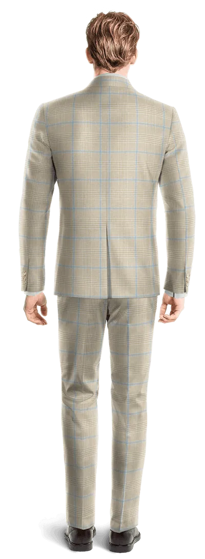 Beige prince of wales lightweight double-breasted Suit