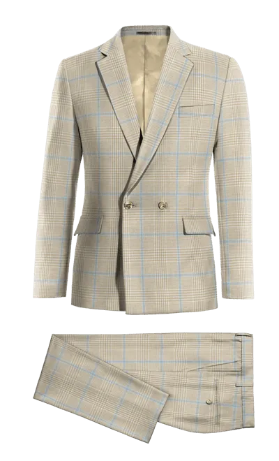 Beige prince of wales lightweight double-breasted Suit