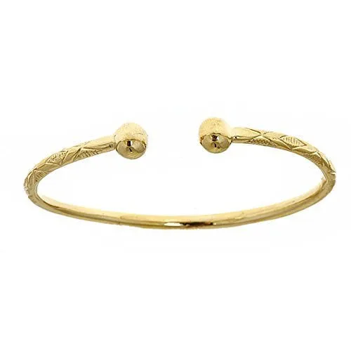 Better Jewelry 10K Yellow Gold West Indian Bangle w. Ball Ends (Made in USA)