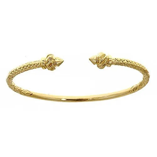 Better Jewelry 14K Yellow Gold West Indian Bangle w. Torch Ends