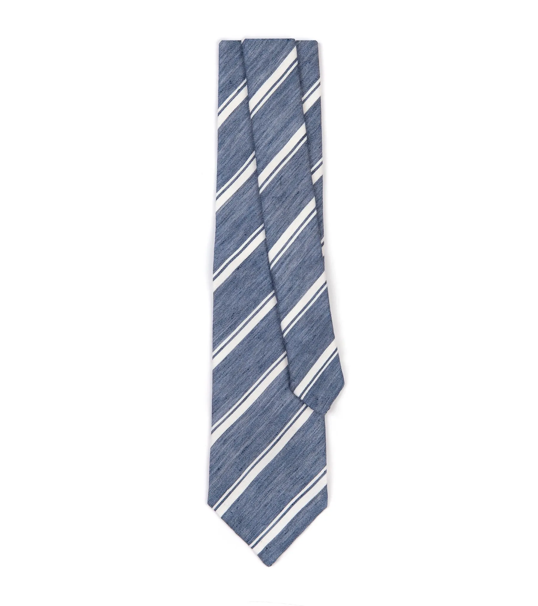 Bigi Cotton Silk Linen Stripe Tie: Blue