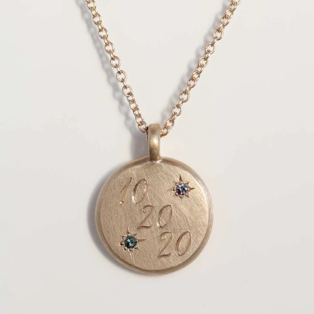 Birthstone Hand-engraved Date Pendant