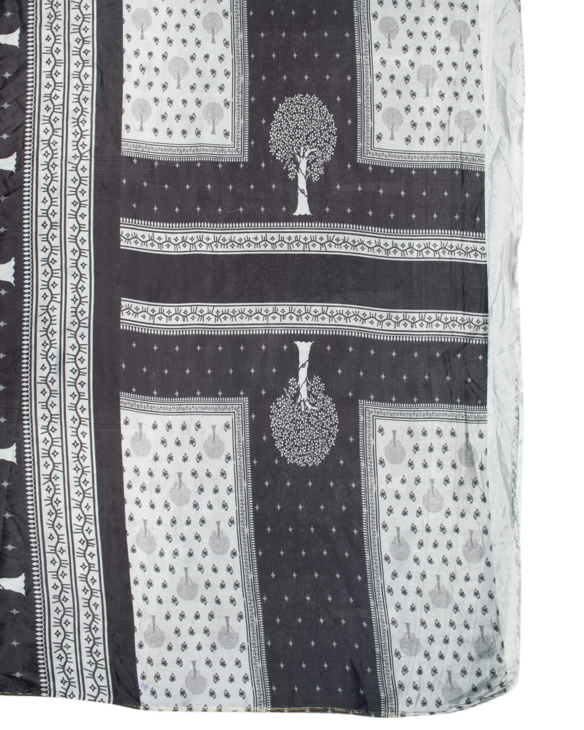 Black And White Floral Pattern Digital Print Cotton Silk Unstiched Top With Dupatta