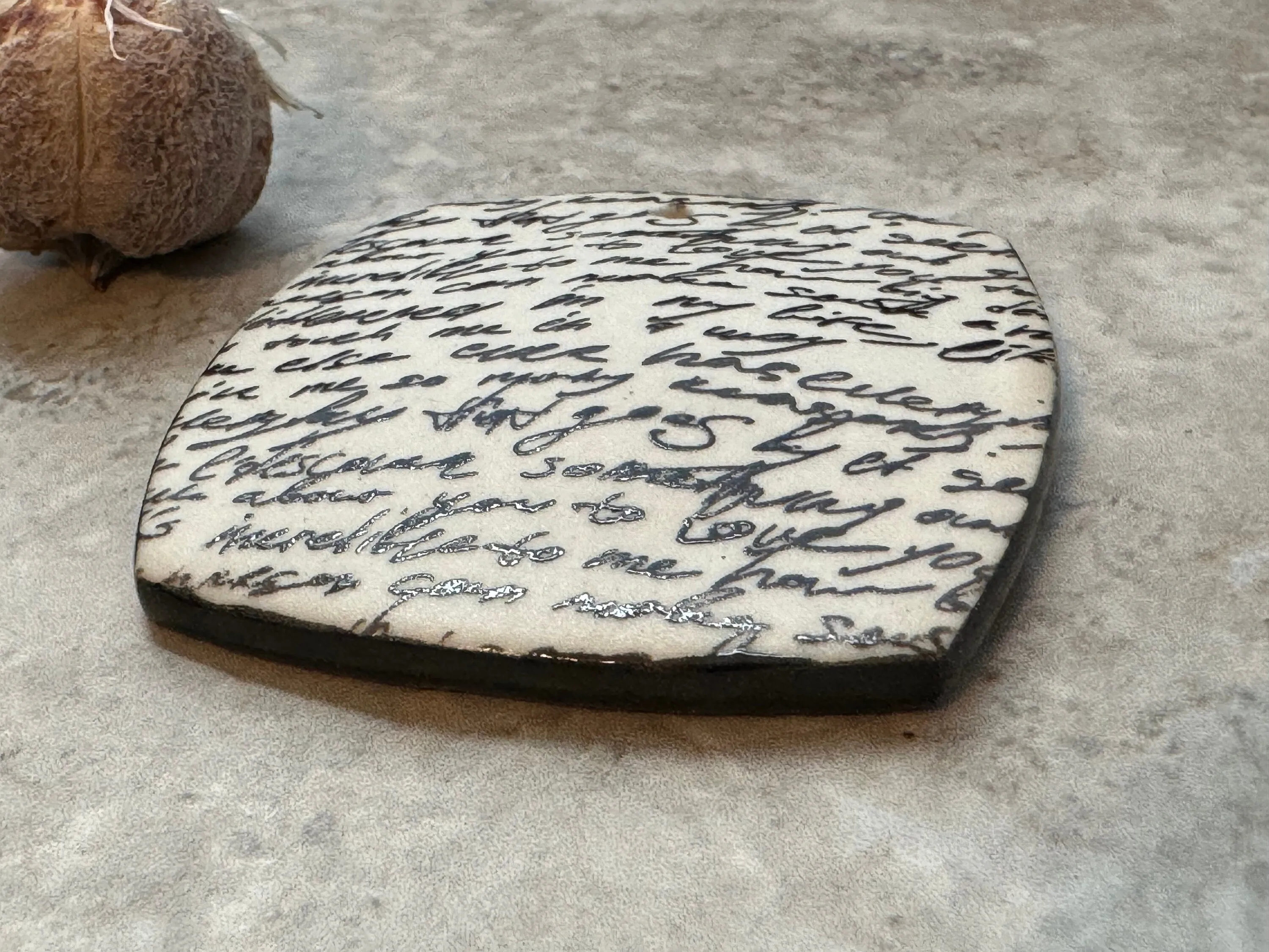 Black and white Love Poem Pendant, Pendant, Obtuse Square, Porcelain Ceramic Pendant, Artisan Pendant, Jewelry Making Components