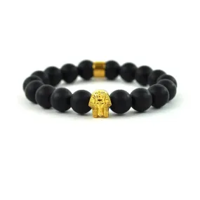 Black Matte Pharaoh Head Beaded Bracelet