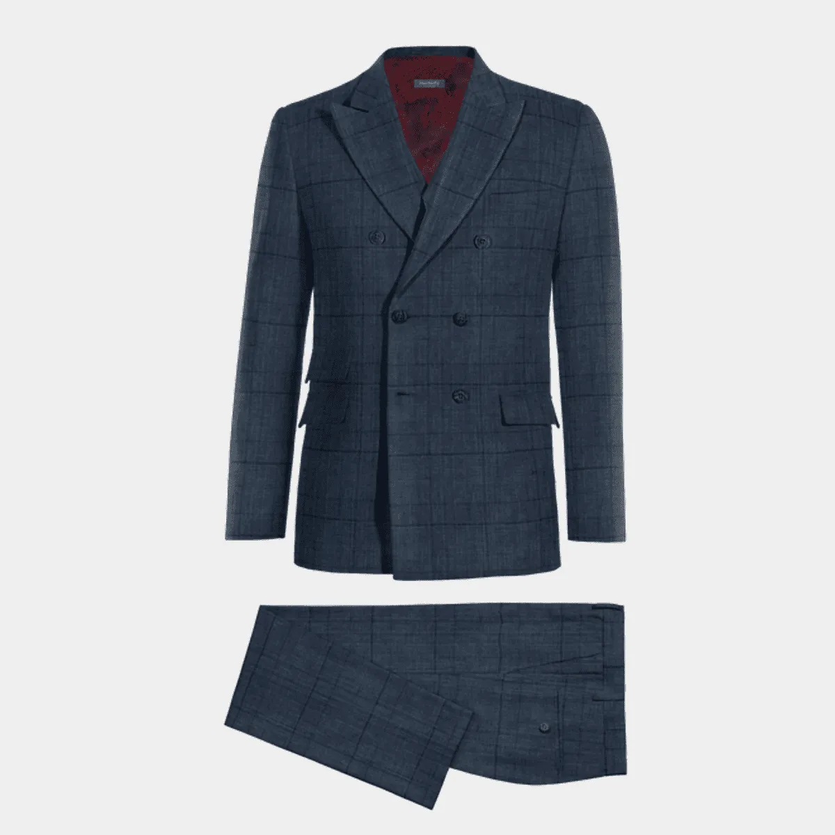 Blue prince of wales lightweight linen double-breasted Three piece Suit