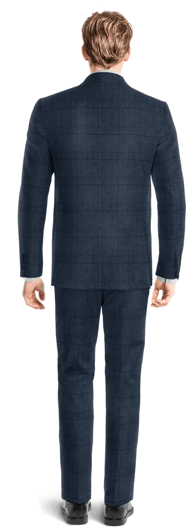 Blue prince of wales lightweight linen double-breasted Three piece Suit