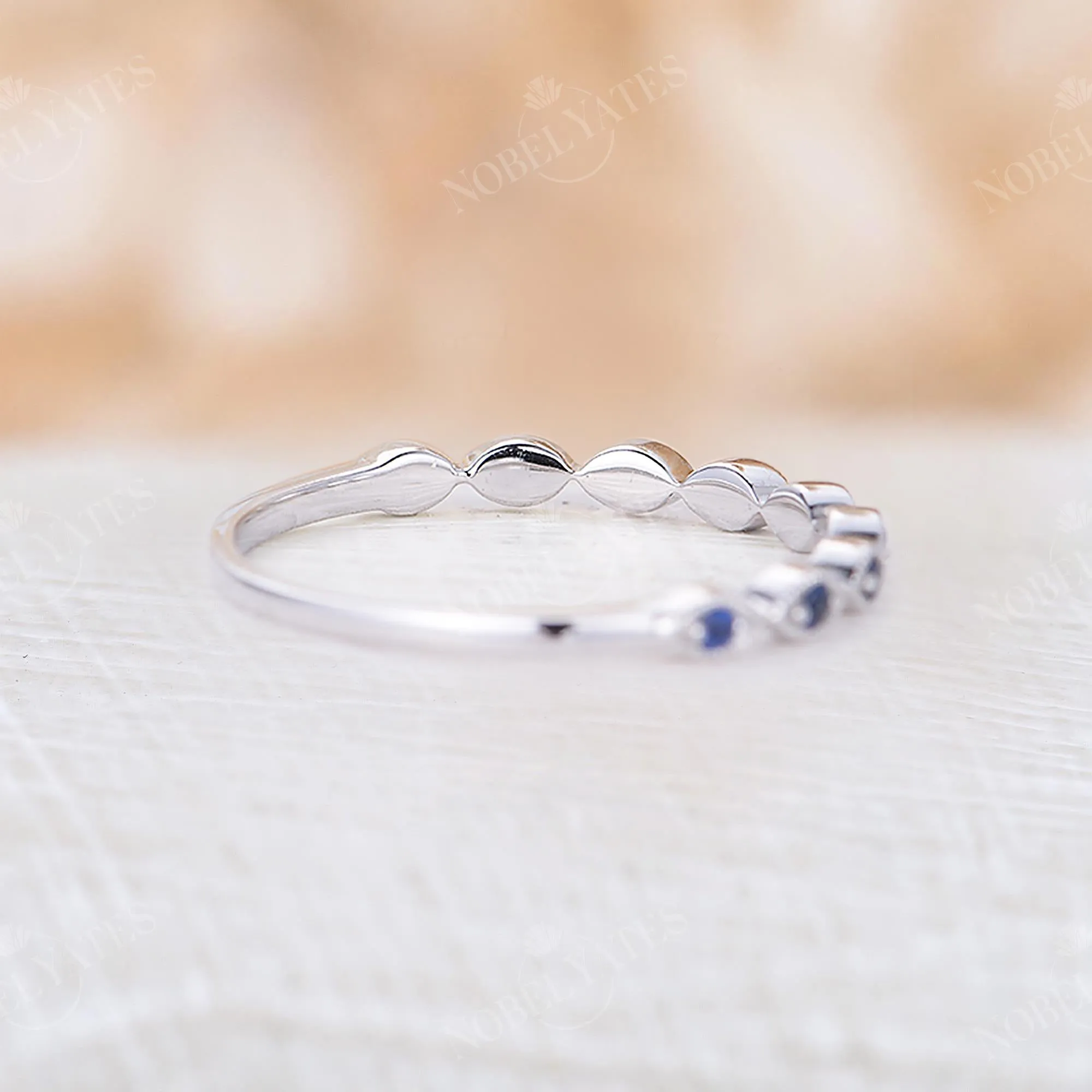 Blue Sapphire Milgrain Wedding Band White Gold