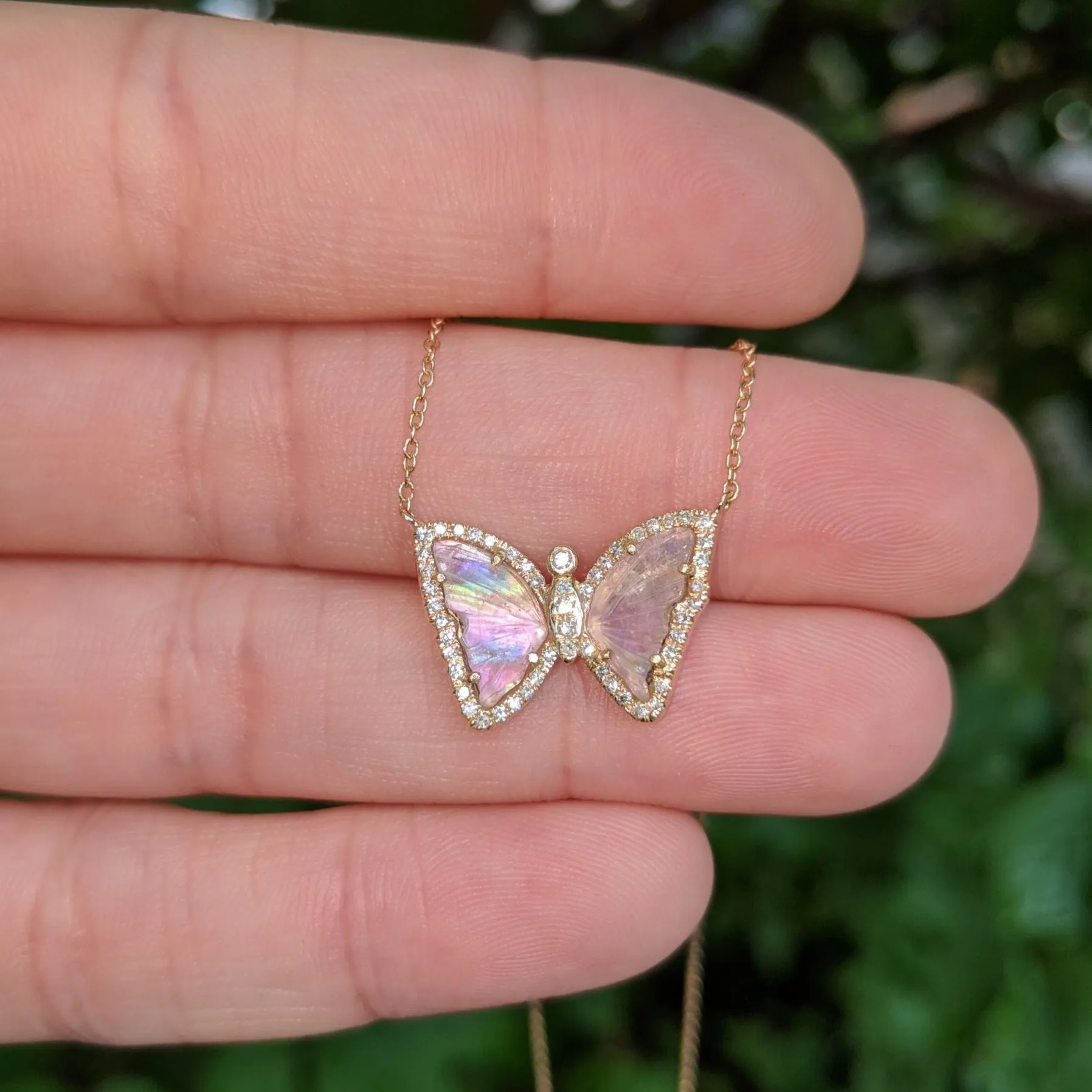 Blush Tourmaline Butterfly Necklace With Pearl and Diamonds