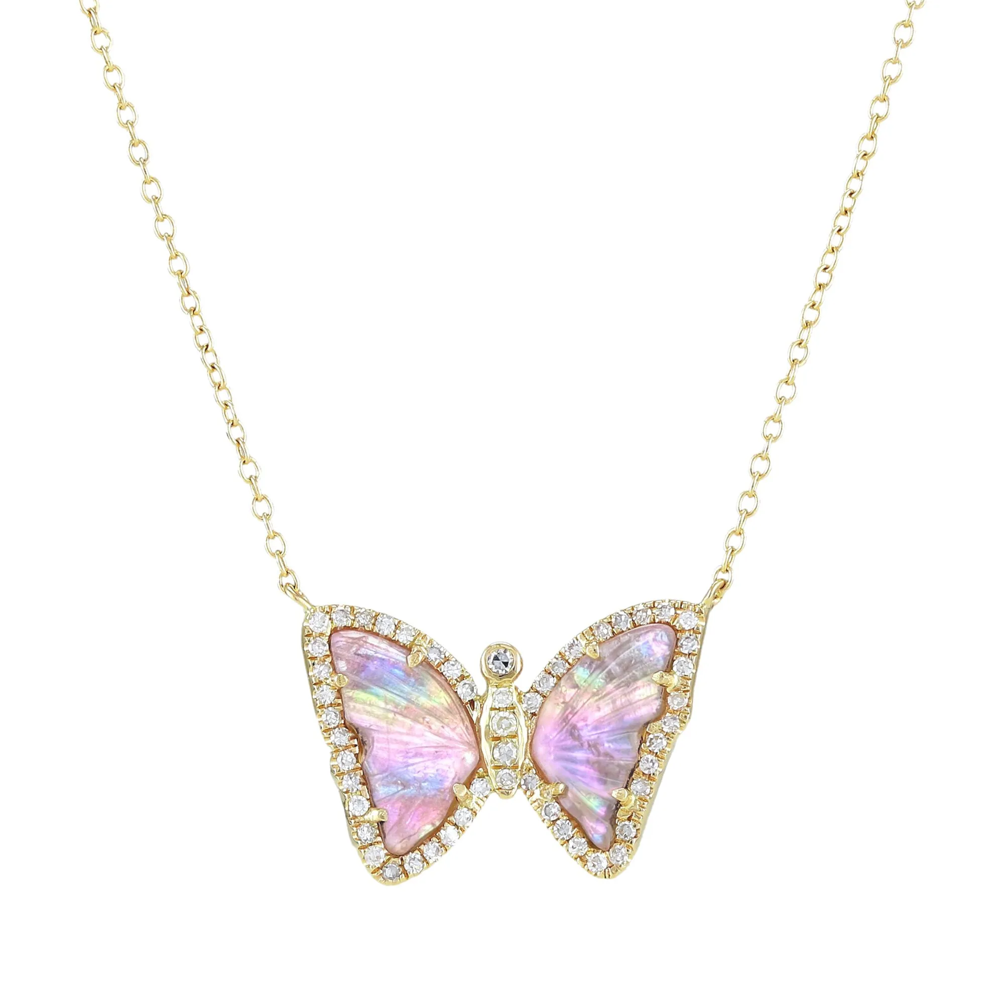 Blush Tourmaline Butterfly Necklace With Pearl and Diamonds