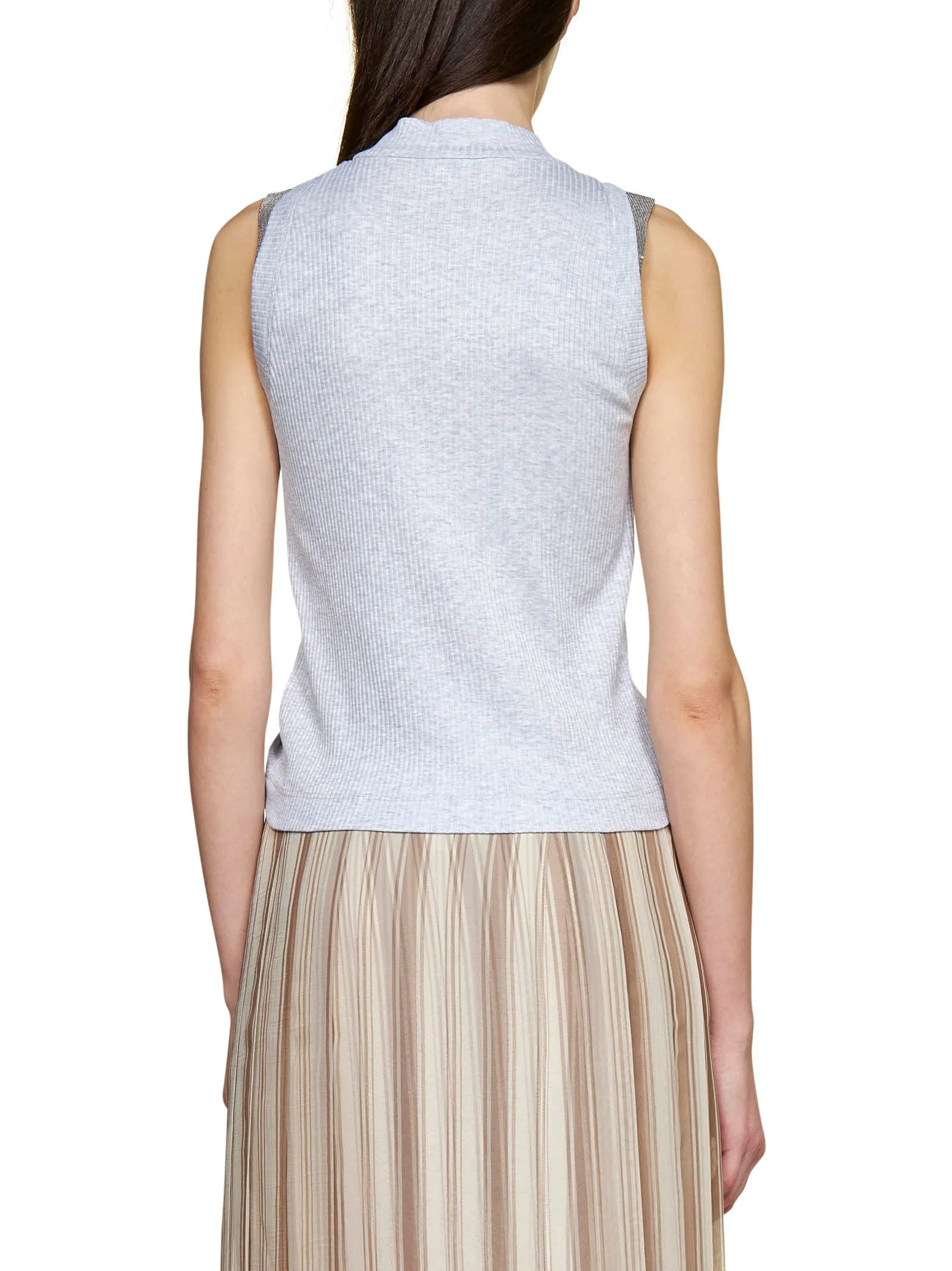 Brunello Cucinelli Contrasted Trim Ribbed Knit Top