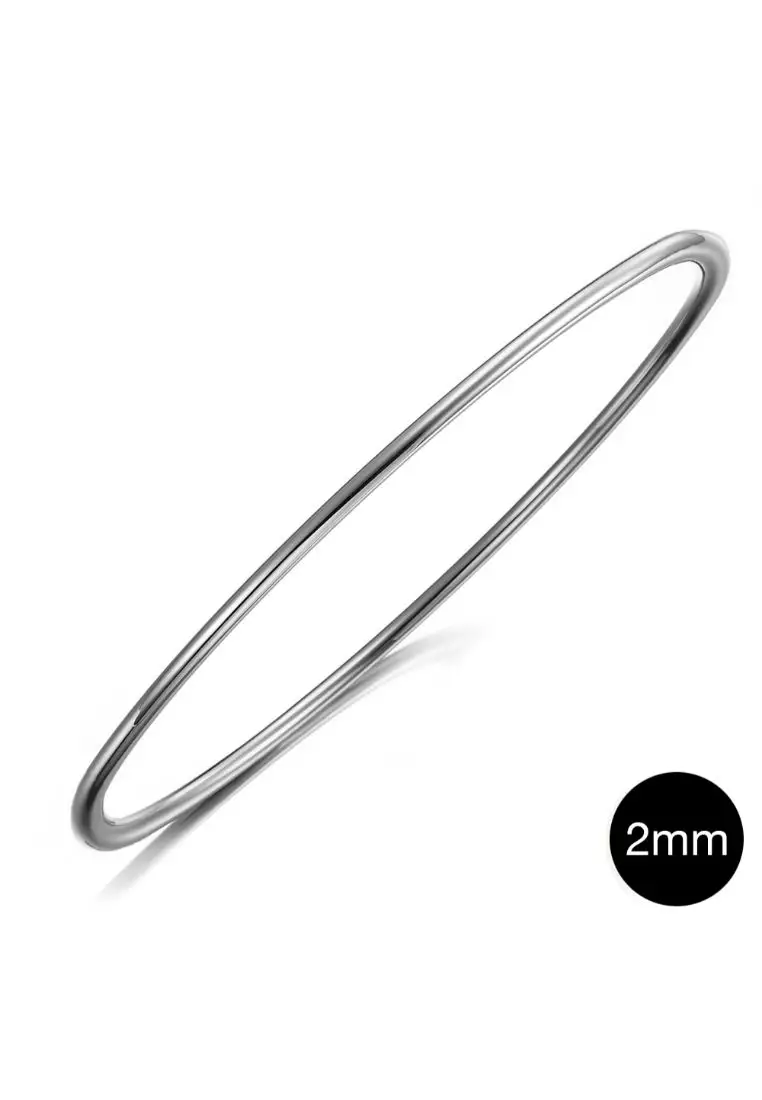 Bullion Gold BULLION GOLD Solid Golf Bangle 2mm Rhodium Layered - 55 mm