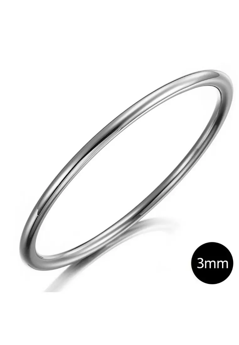 Bullion Gold BULLION GOLD Solid Golf Bangle 3mm Rhodium Layered - 60 mm