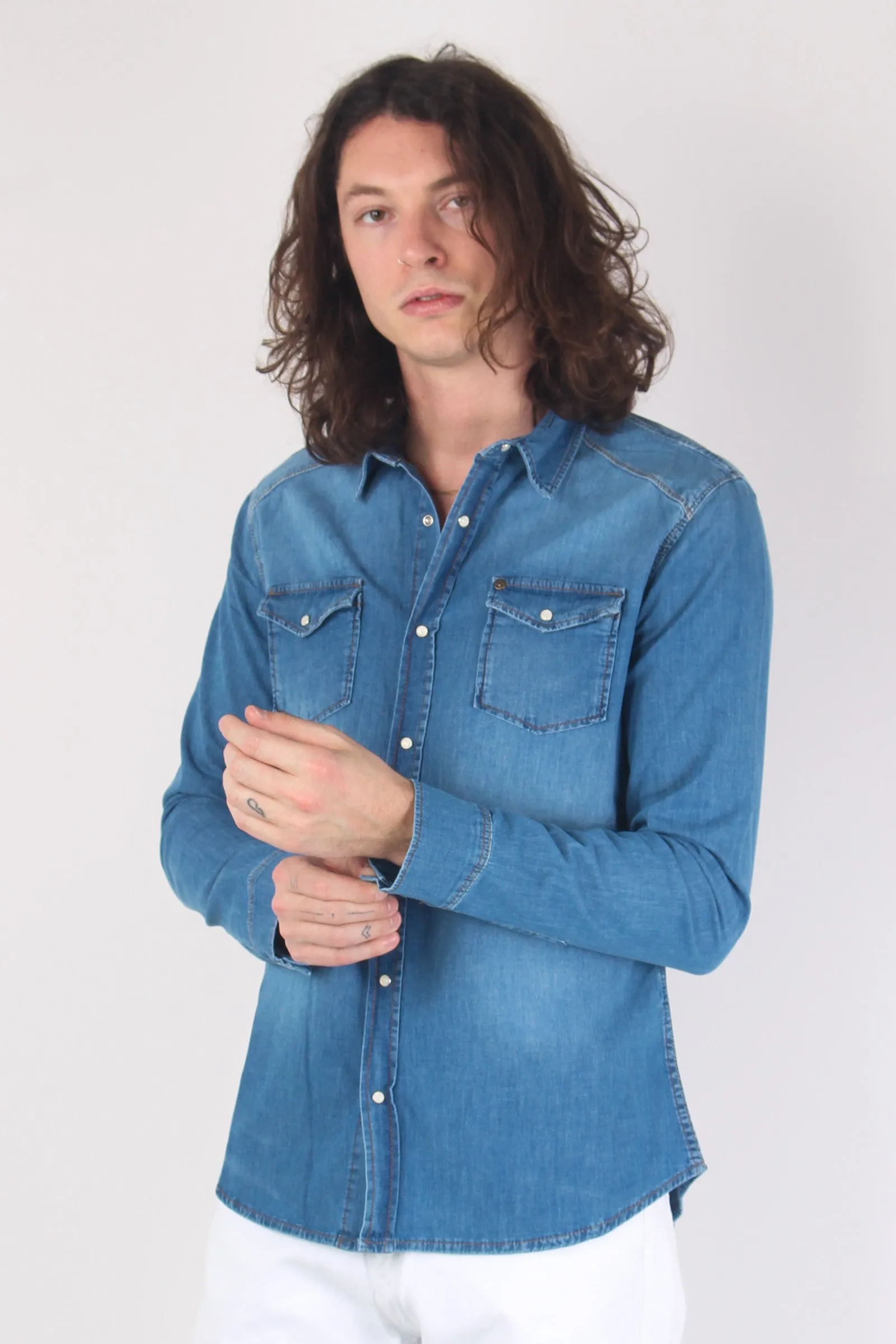 Camicia Denim Slim Denim Medio