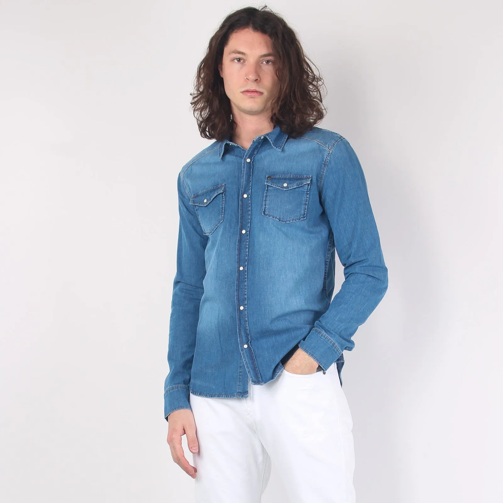 Camicia Denim Slim Denim Medio