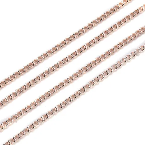 Chain, Brass, Curb Chain, Soldered, Rose Gold, Plated, 2x1.5mm