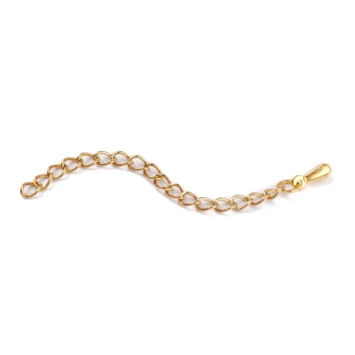 Chain Extenders, 304 Stainless Steel, With Soldered Curb Chain And Teardrop, Golden, 55-63mm