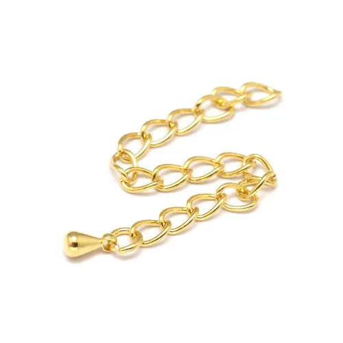 Chain Extenders, Brass, With Curb Chain And Teardrop, Golden, 65-70mm