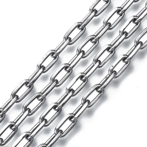 Chain, Iron, Paperclip Chain, Drawn Elongated Cable Chain, Open Link, Gunmetal, 9.2x4.5mm