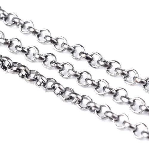 Chain, Iron, Rolo Chain, Belcher Chain, Open Link, Gunmetal, 2.5mm