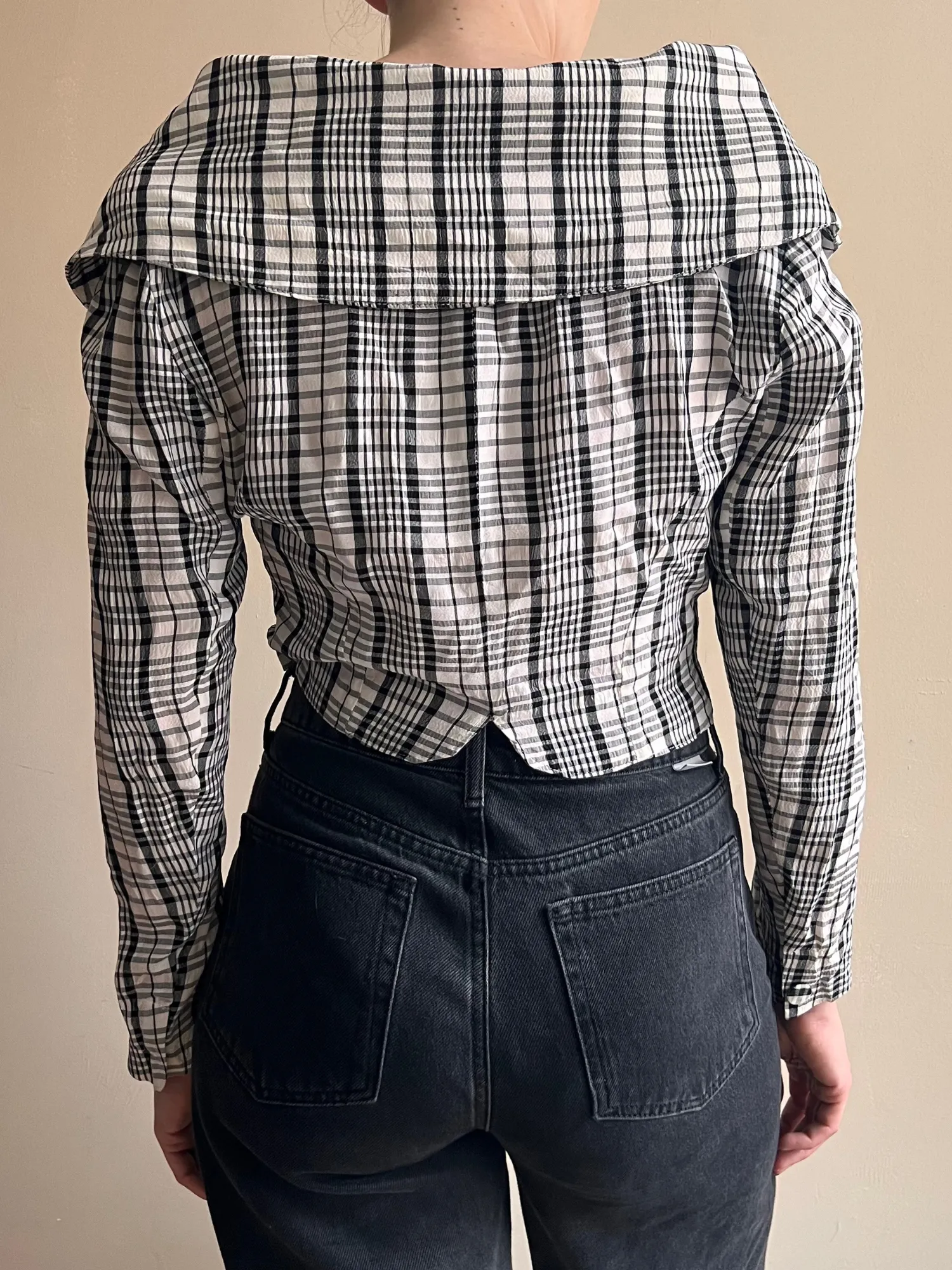 Checkered Double Breasted Short Blouse  -S  | Vintage