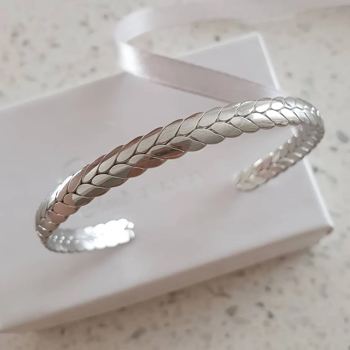 CHIARA bangle, Stainless Steel Cuff Bangle, adjustable inside diameter 5.5cm