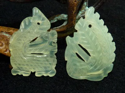 Chinese Jade Set 2 Pendants, Dragon and Phoenix in Love! (P-160)