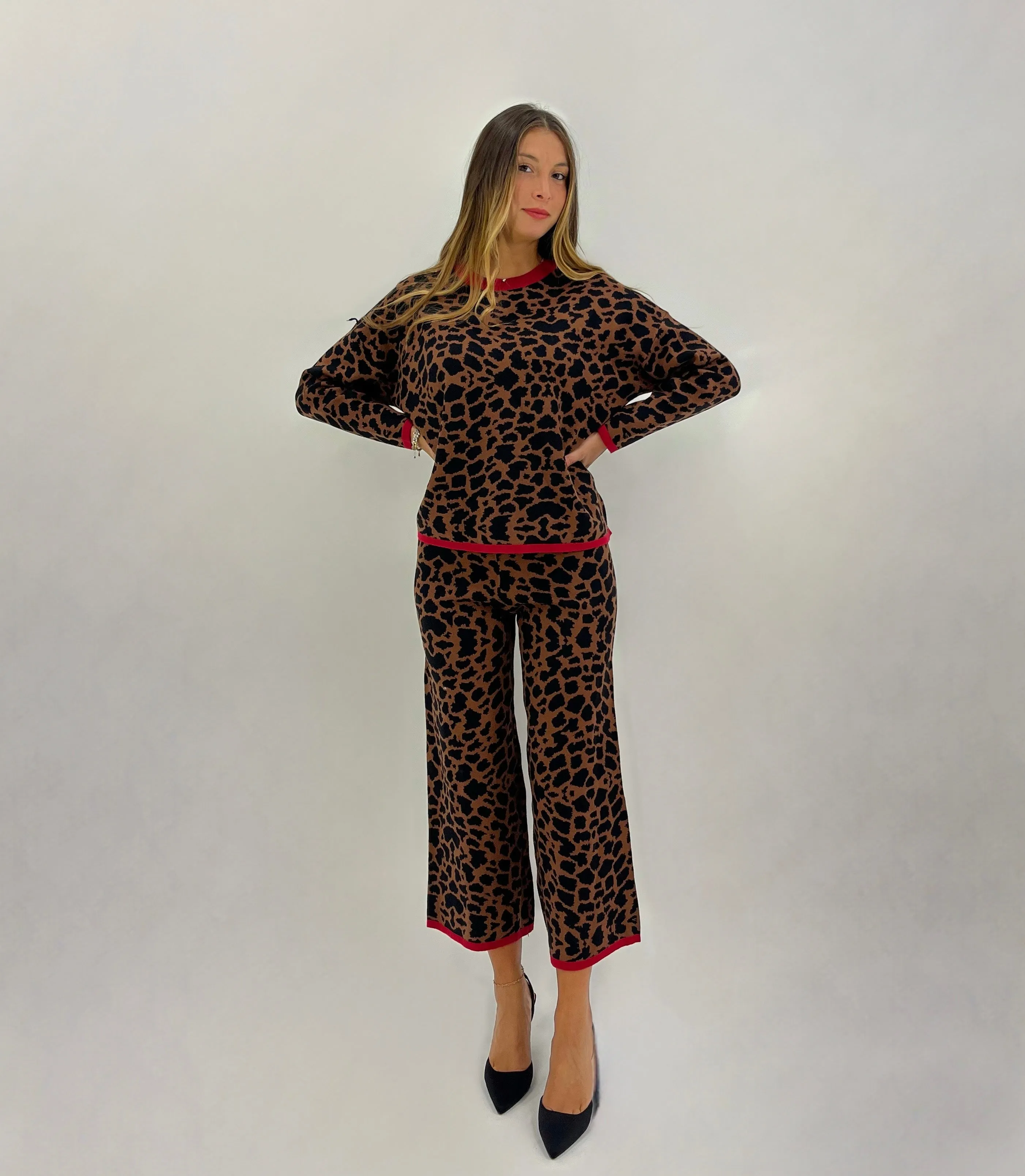 Completo pullover e pantaloni animalier