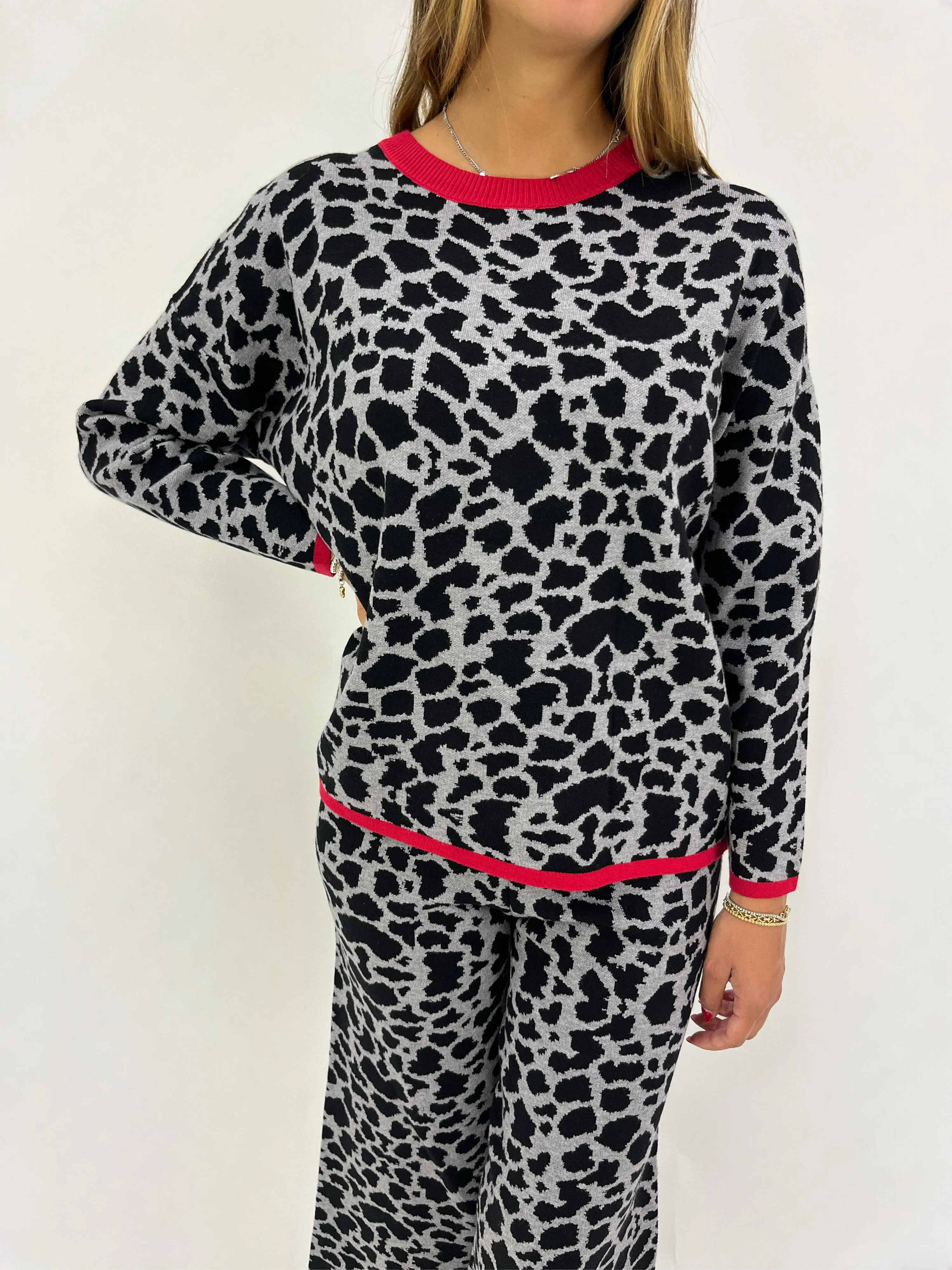 Completo pullover e pantaloni animalier