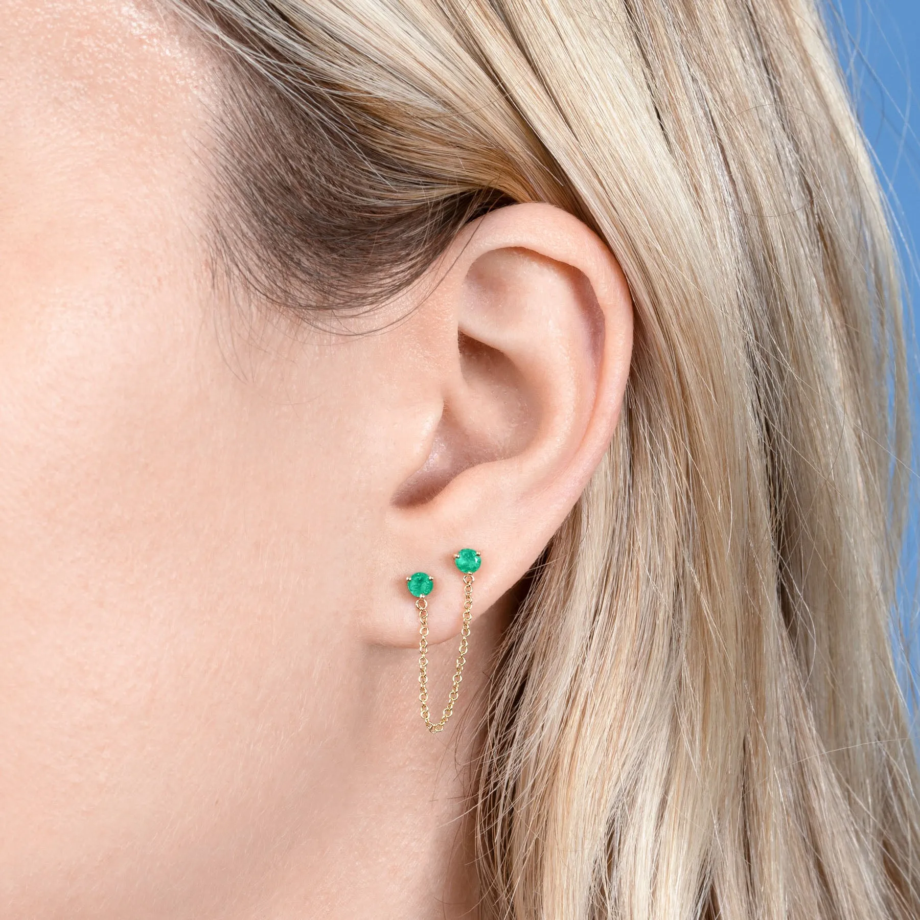 Connected Stud Earring - Emerald / 14k Yellow Gold