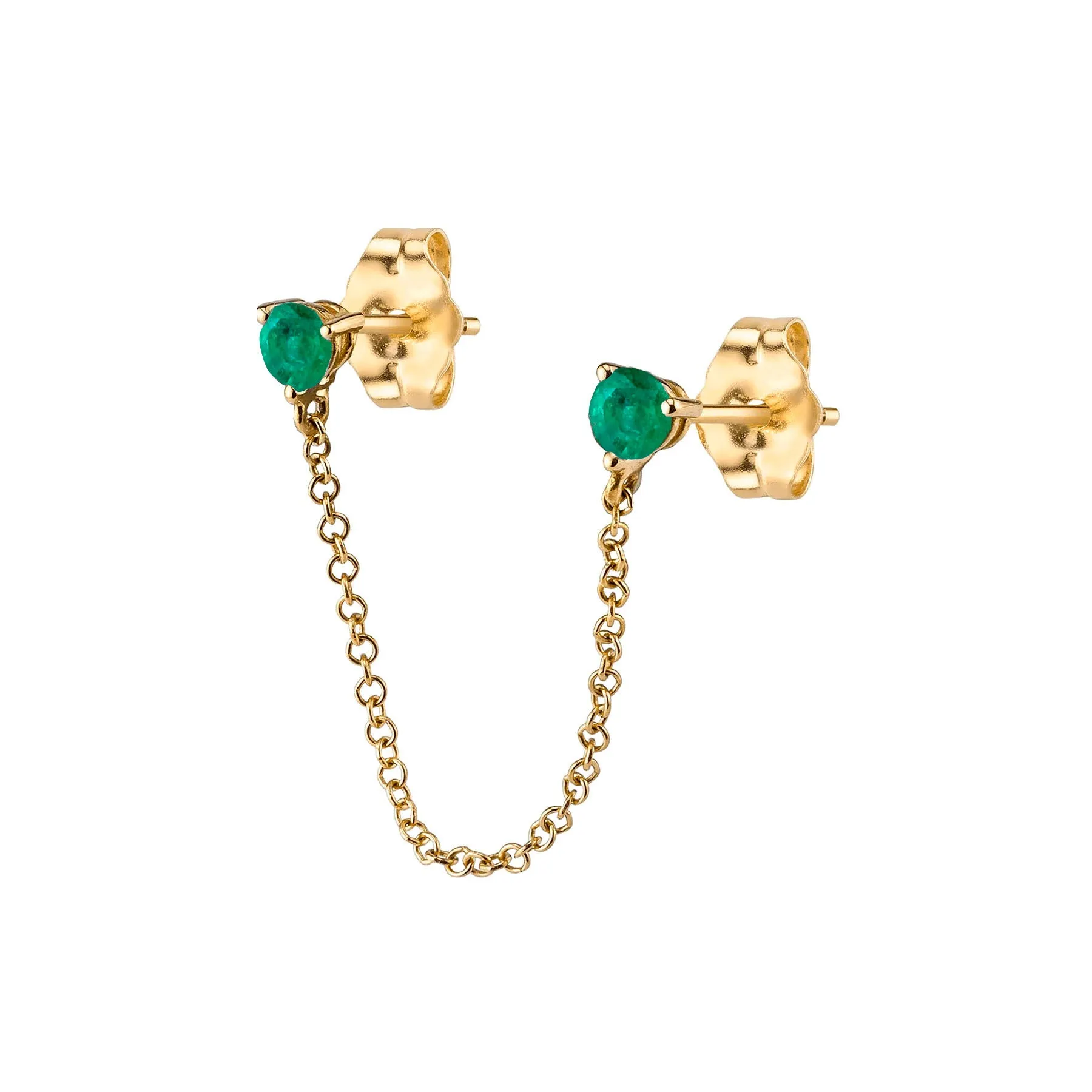 Connected Stud Earring - Emerald / 14k Yellow Gold