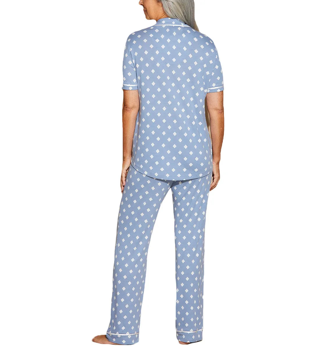 Cosabella Bella Print Short Sleeve Top & Pant PJ Set (AMORP9645) - Blue Diamond/White