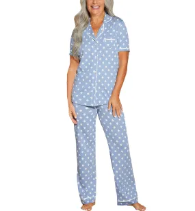 Cosabella Bella Print Short Sleeve Top & Pant PJ Set (AMORP9645) - Blue Diamond/White