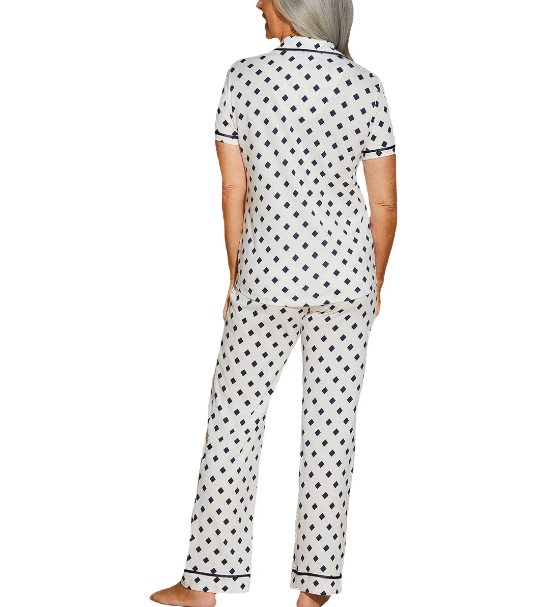 Cosabella Bella Print Short Sleeve Top & Pant PJ Set (AMORP9645) - Diamond White/Navy