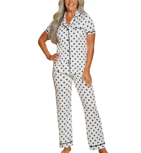 Cosabella Bella Print Short Sleeve Top & Pant PJ Set (AMORP9645) - Diamond White/Navy