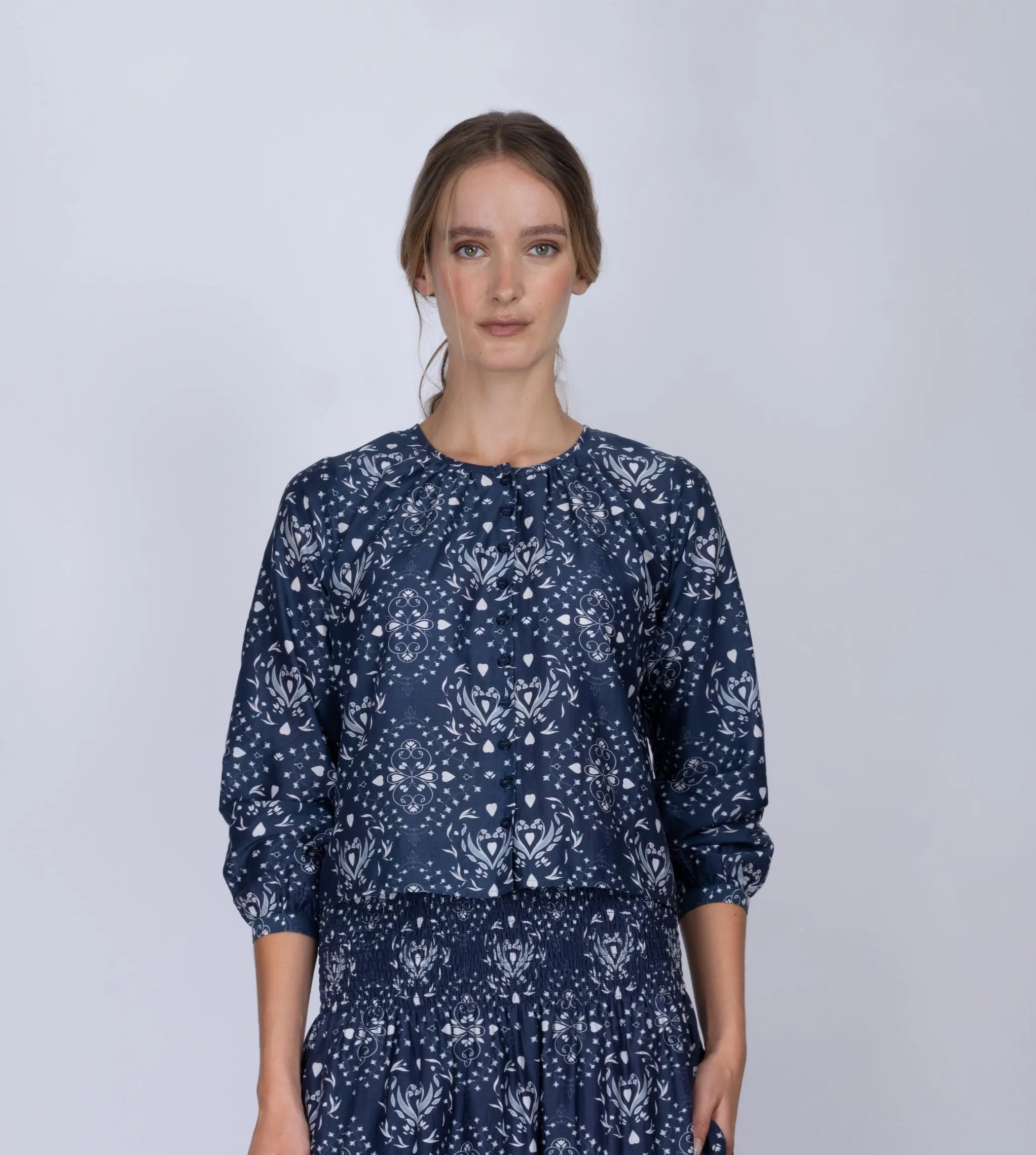 Cotton-silk VETT Shirt in Heartwood print