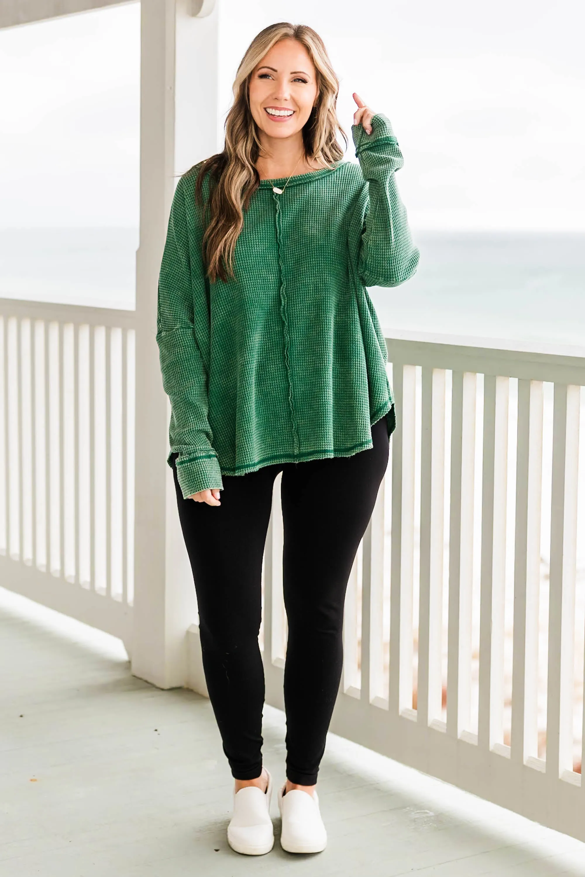 Cozy Waffle Pullover, Dark Green