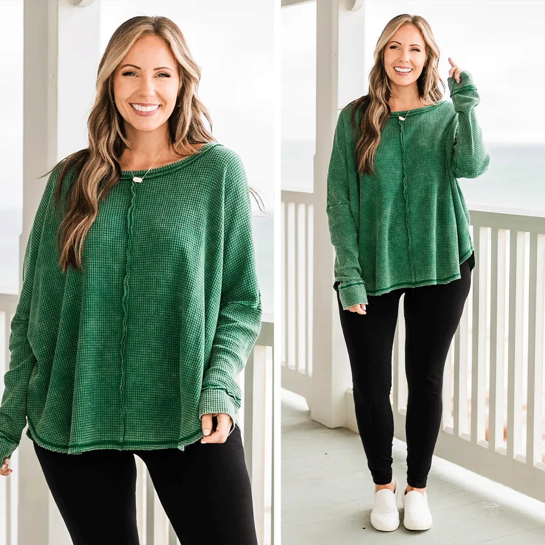 Cozy Waffle Pullover, Dark Green