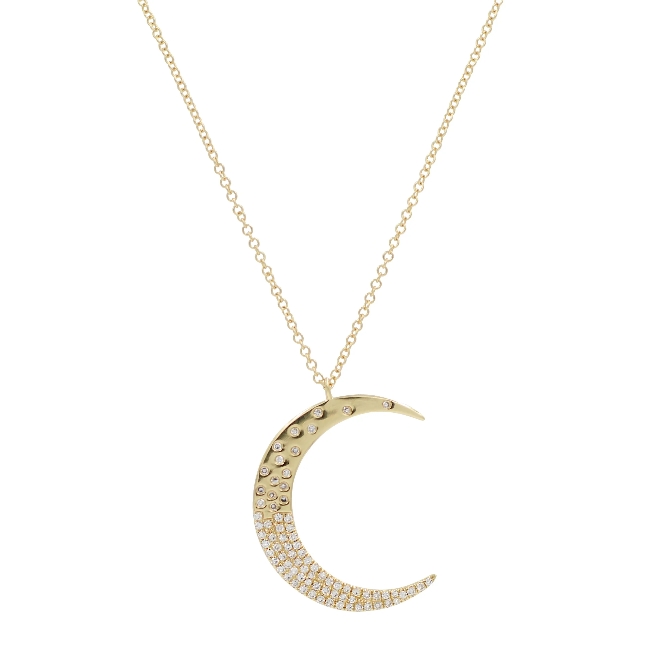 Crescent Moon Necklace With Diamonds in 14k Gold