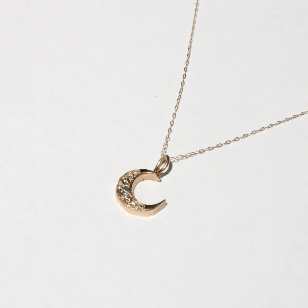 Crescent Moon Pendant with Salt and Pepper Diamonds in 14 Karat Gold