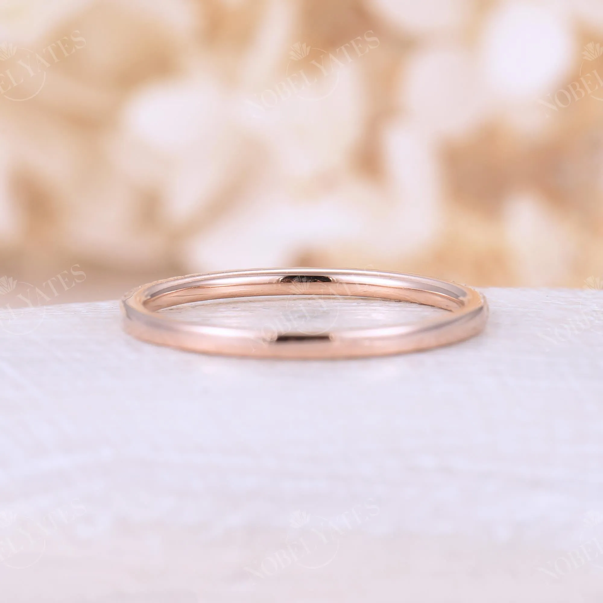 Dainty Natural Sapphire Pave Wedding Band Stacking Rose Gold