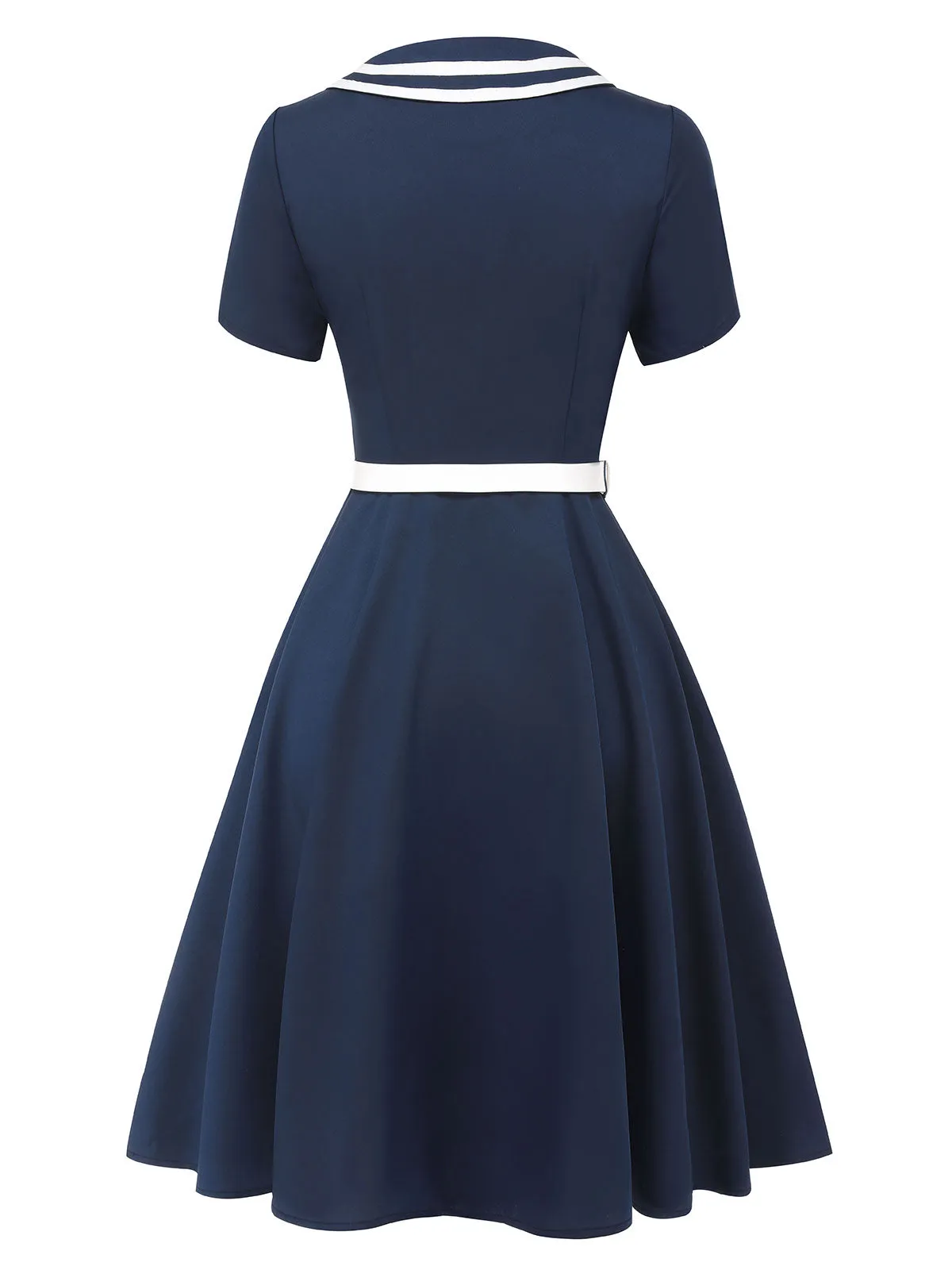 Dark Blue 1950s Sailor Style Double Breasted Dress