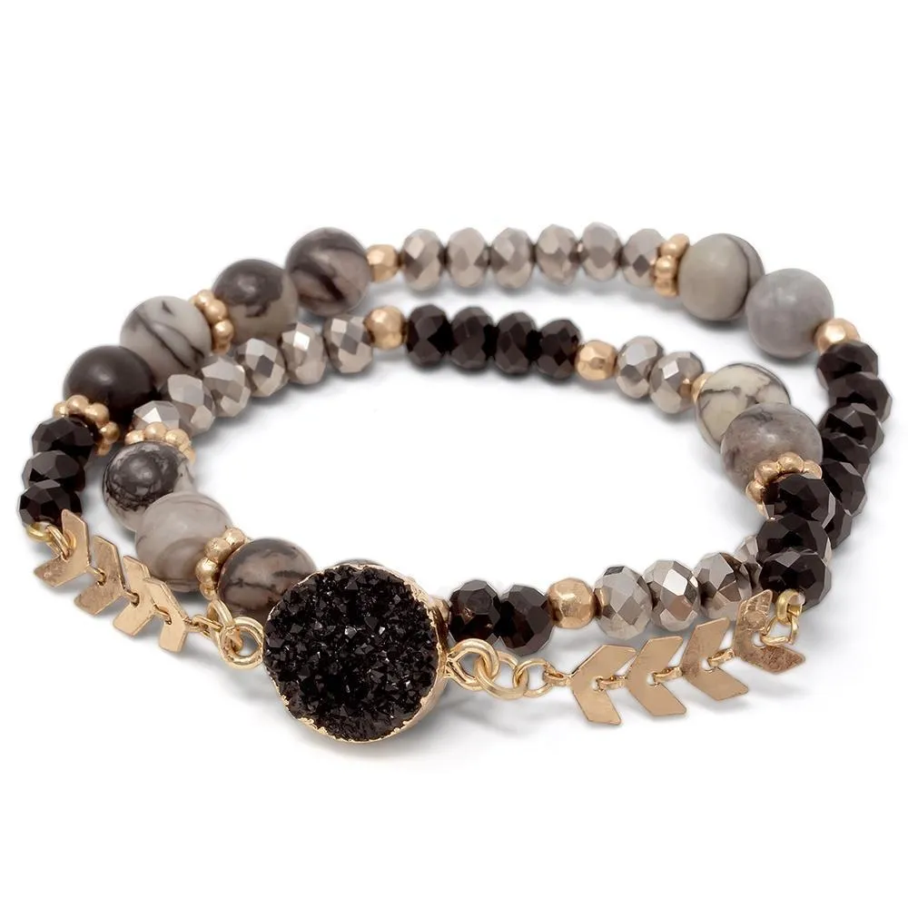 Delicate Bracelet Black Druzy Station Gold Plated