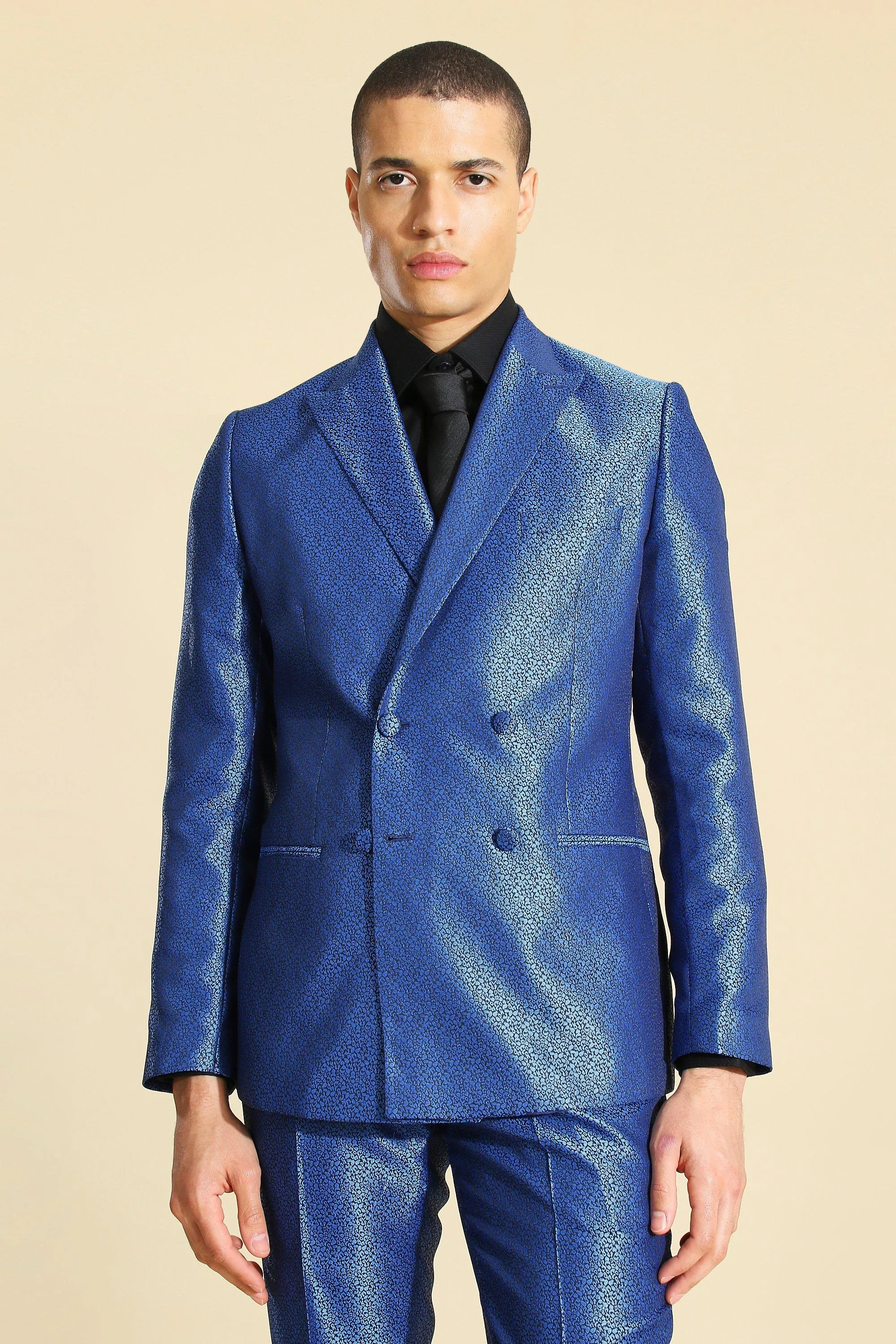 Double Breasted Jacquard Skinny Suit Jacket