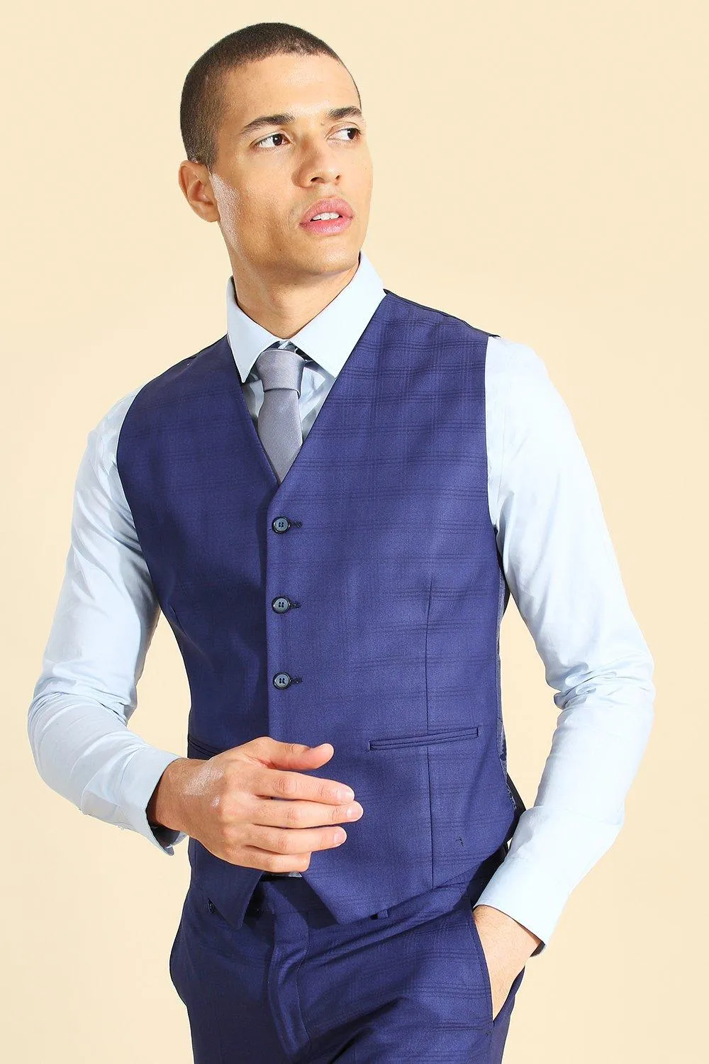 Double Breasted Slim Check Vest