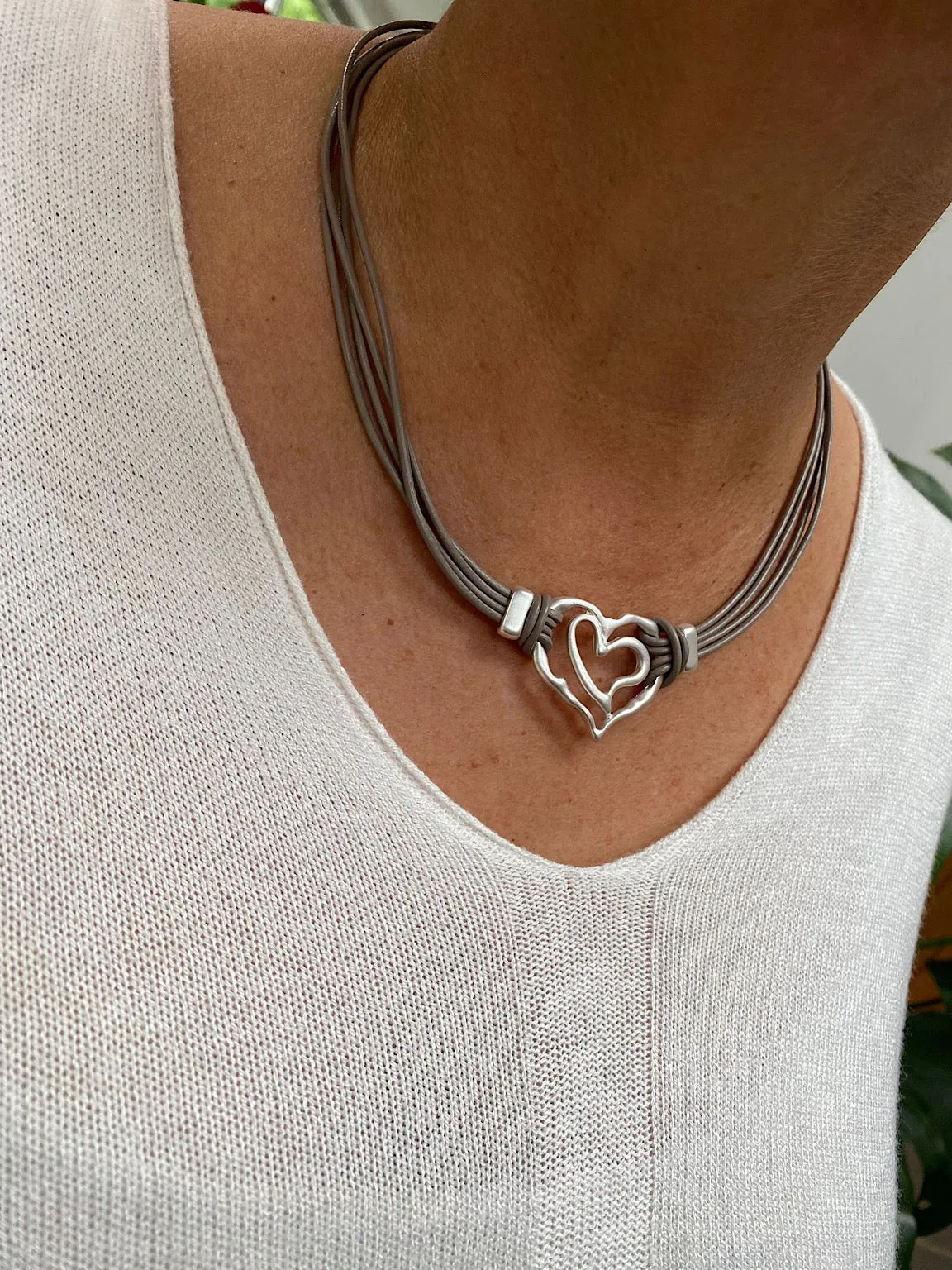 Double Heart Rope Necklace