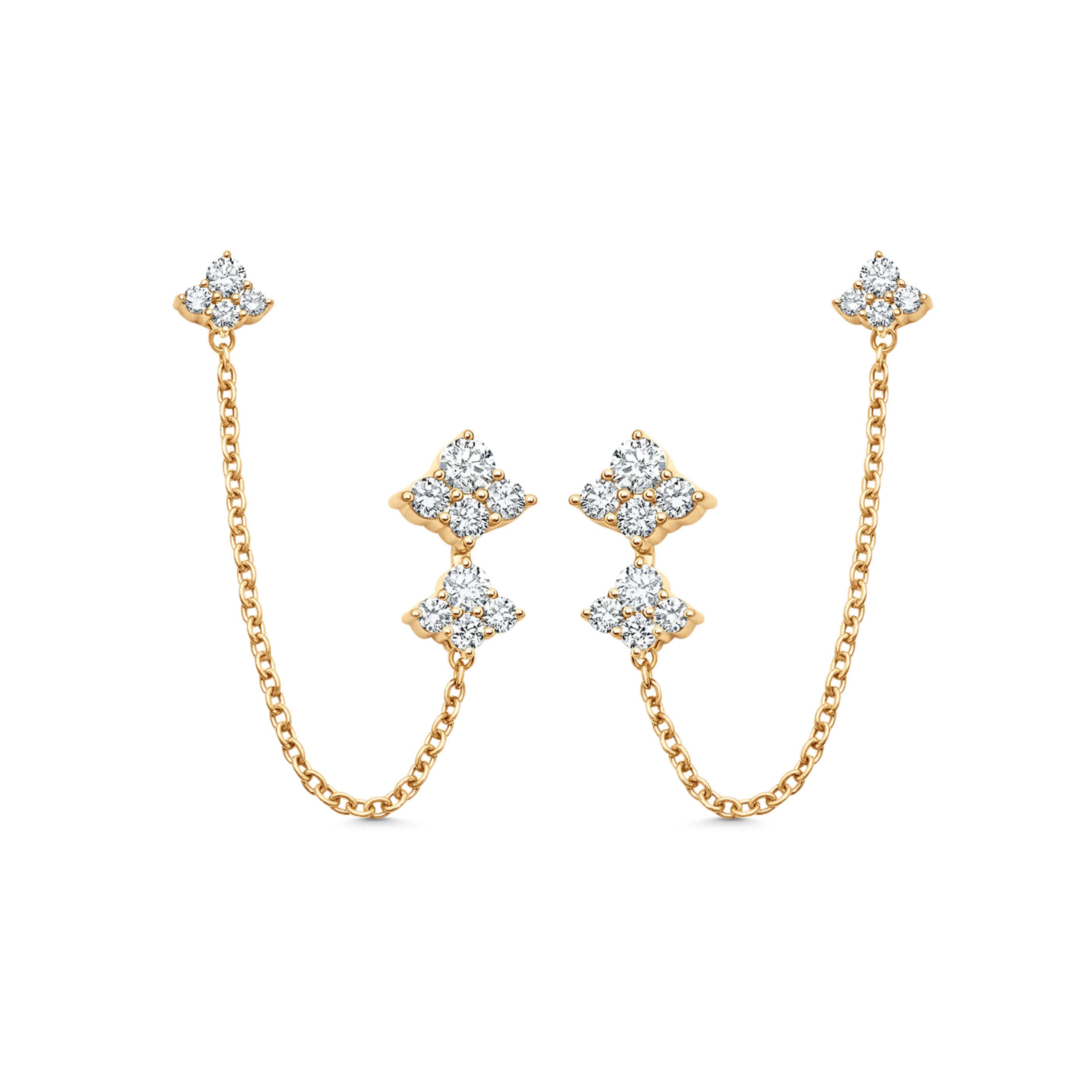 Dujour Gold and Diamond Four Cluster Chain Earring