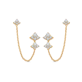 Dujour Gold and Diamond Four Cluster Chain Earring